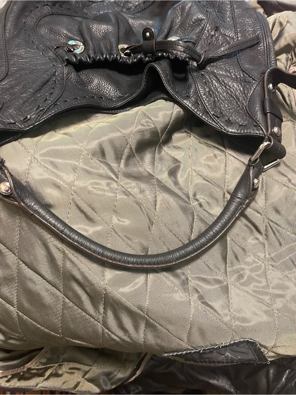 B. makowsky Black Leather Hobo with Silver-Tone Grommets